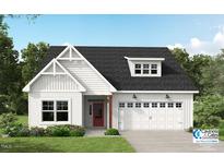 Charming single-Gathering home featuring a welcoming front porch, a red door, and a well-manicured lawn at 90 Malbec Way, Youngsville, NC 27596