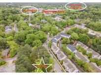 An aerial view of property, near Downtown Cary, showing it's proximity to the Cary Station and Downtown Cary Park at 408 Madison Ave, Cary, NC 27513