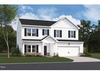 Beautiful two-story home featuring white siding, black shutters, and a two-car garage at 1248 Dimaggio Dr # 37, Raleigh, NC 27616