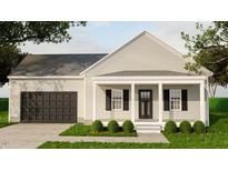 Charming single-story home with a covered porch, black shutters, and attached garage at 200 Green Pines Estates Dr, Kenly, NC 27542