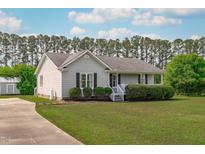 Charming single-story home with a well-manicured lawn, inviting curb appeal, and a concrete driveway at 205 Twin Oaks Dr, Angier, NC 27501