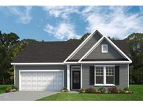 Charming single-story home featuring gray siding, a two-car garage, and a well-manicured lawn at 545 Beacon Hill Rd # 32, Lillington, NC 27546