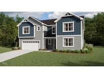 New construction two-story home with a two-car garage, neutral siding, and well-manicured front lawn at 211 Yellow River Way, Garner, NC 27529