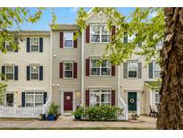 Charming townhome features a classic exterior with a picket fence and well-maintained landscaping at 8640 Neuse Landing Ln # 110, Raleigh, NC 27616