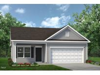 Charming single-story home with gray siding, a well-manicured lawn, and an attached two-car garage at 322 Deodora Ln, Cameron, NC 28326