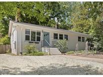 Charming white-painted brick home with a well-manicured yard and a quaint blue front door at 1521 N Duke St, Durham, NC 27701