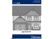 Detailed front elevation of The Oak floor plan featuring a two-car garage and covered front entry at 188 Landon Ridge, Sanford, NC 27330