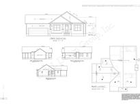 An elevation blueprint featuring a two-story home with a garage and covered porch, as well as roof layout at 13159 S Nc-231 Hwy, Middlesex, NC 27557