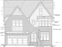 Detailed architectural rendering of a home's exterior elevation showcasing brick veneer and roof details at 3008 Eden Harbor Ct, Raleigh, NC 27613
