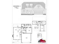 Detailed floor plan showcases a home layout with a spacious kitchen, living areas, and a two-car garage at 1301 Parkertown Rd, Four Oaks, NC 27524