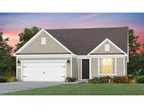Charming single-Gathering home featuring a two-car garage, beautiful landscaping, and a cozy front porch at 1825 Angelonia Way, Fuquay Varina, NC 27526