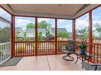 Relaxing screened porch with comfortable seating and a serene view of the backyard and community at 3904 Freemark Ln, Fuquay Varina, NC 27526