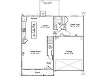 Detailed first-floor blueprint highlighting the kitchen, Gathering room, and garage layout of this home at 110 Cordoba Dr, Franklinton, NC 27525