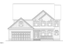Two-story house plan featuring an attached garage, a covered porch, and symmetrically aligned windows with shutters at 98 Sanders Farm Drive, Smithfield, NC 27577
