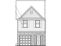 Front exterior elevation showing brick base, garage, and front door of this new home design at 671 Leland Hill Circle, Zebulon, NC 27597
