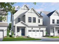 Charming two-story white home with black window trim, garage, and landscaped front yard at 323 Beacon Dr, Pittsboro, NC 27312