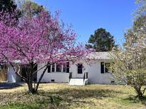Charming home exterior featuring a blooming tree, brick facade, and inviting front entrance at 314 Wrenn St, Apex, NC 27502