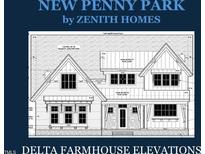 Detailed architectural drawing of a two-story farmhouse-style home with gabled roof and multiple windows at 8012 Penny Rd, Raleigh, NC 27606
