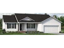 Charming one-story home with a well-manicured lawn, black shutters, and a garage at 4452 Poppy Mallow Ln, Oxford, NC 27565