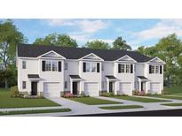 Charming townhome exterior featuring white siding, black shutters, and an attached single-car garage at 559 Stream Walk Xing, Wendell, NC 27591