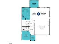 Detailed floor plan showcasing the layout of the first floor, including kitchen, great room, and garage at 184 Sargents St, Garner, NC 27529