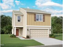 Charming two-story home featuring vertical siding and an attached two-car garage at 1200 Solace Way, Rolesville, NC 27571