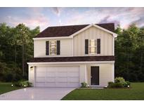 Charming two-story home with a neutral color palette, black shutters, and an attached two-car garage at 7021 Peppermill Way, Rocky Mount, NC 27804