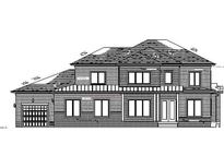 A sketch of the exterior elevation with multiple windows, garage, and entryway at 3632 Rail Overlook Dr, New Hill, NC 27562