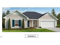 Charming one-story home with neutral siding, crisp white trim, and a two-car garage on a well manicured lawn and landscape at 145 Caspian Ct, Lillington, NC 27546