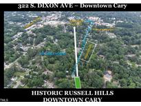 Aerial view of property with close proximity to Downtown Cary Park and Cary Elementary School at 322 S Dixon Ave, Cary, NC 27511