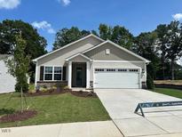 Inviting single-Gathering home with manicured lawn, covered entryway, and a two-car garage at 201 Jetson Creek Way, Youngsville, NC 27596