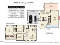 Detailed floor plan showcasing the layout of the home, including room dimensions and overall square footage at 1210 Eastham Dr, Apex, NC 27502