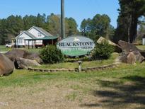Blackstone Village community sign featuring stone accents and landscaping welcoming you home at 1098 Blackstone Dr, Creedmoor, NC 27522