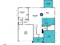 Detailed first floor floorplan with a kitchen, study, garage, living room, and dining room layout at 183 Yellow River Way, Garner, NC 27529