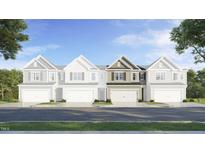 New townhome construction boasts neutral siding, a two-car garage, and professional landscaping at 2010 Nebula Way, Durham, NC 27703
