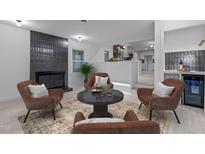 Stylish living room features a dark tile fireplace and comfortable seating arrangement at 4812 Latimer Rd, Raleigh, NC 27609