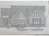 Detailed front elevation blueprint showing a two-story home design with stone and siding elements at 8 Pin Tail Ct, Pittsboro, NC 27312