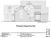 Detailed architectural drawing showcases the home's front elevation and its unique design elements at 1021 Manchester Dr, Raleigh, NC 27609