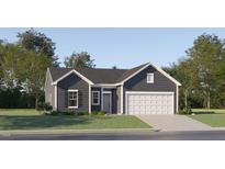 Charming single-story home featuring a well-manicured lawn, two-car garage, and inviting gray color palette at 43 Playtime Cir, Princeton, NC 27569