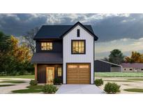 Modern farmhouse with contrasting black and white exterior, accented by a wood garage door at 17 Runneymede Pl, Smithfield, NC 27577