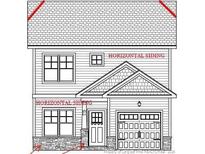 Illustration of a two-story home featuring horizontal siding, a garage, and a covered front porch at 4198 Darroch Rd, Lillington, NC 27546