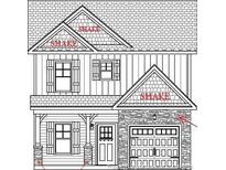 Rendering of two-story home with shake shingles, board and batten siding, shuttered windows and a one car garage at 4166 Darroch Rd, Lillington, NC 27546