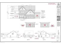 Front elevation blueprint shows a charming two-story home with a two car garage at 62 Peach Orchard (Lot 3) Ln, Lillington, NC 27546