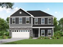 Charming two-story home featuring black shutters, stone accents, and a well-manicured lawn at 219 Uwharrie Way, Sanford, NC 27330
