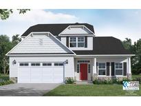 Charming two-story home with white siding, black shutters, and a red front door at 465 Black Duck (Lot 103) Ln, Lillington, NC 27546