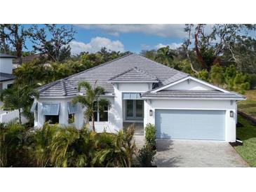 Beautiful home with gray roof and light blue garage at 3934 Sunshine Ave, Sarasota, FL 34231