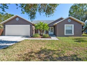 Two-car garage and a palm tree in front of the house at 4905 22Nd E Ct, Bradenton, FL 34203