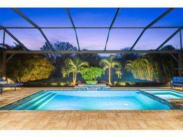 Stunning screened swimming pool with a raised spa and lush landscaping at 4611 Trento Pl, Bradenton, FL 34211