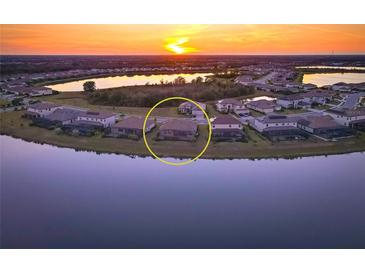 Aerial view of a home community with lakefront property at 17539 Polo Trl, Bradenton, FL 34211