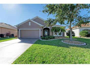 Front yard with landscaping and a two-car garage at 7923 111Th E Ter, Parrish, FL 34219